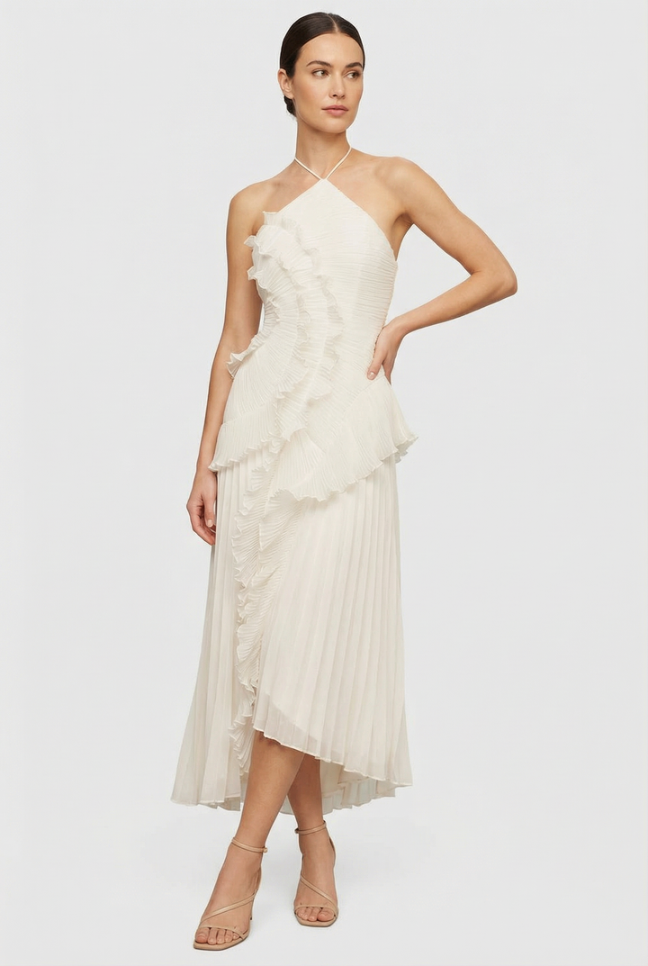 Bibiána | Asymmetrical Pleated Maxi Dress