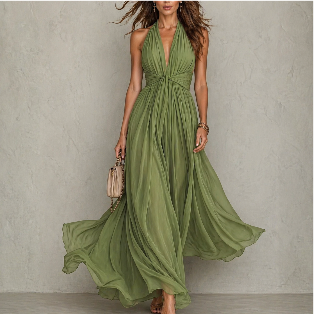 Carminho | Maxi Chiffon Dress with Halter Neckline