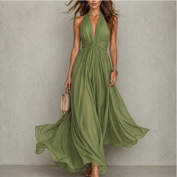 Carminho | Maxi Chiffon Dress with Halter Neckline