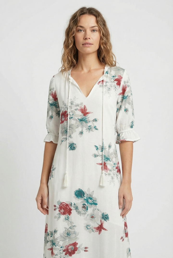 Denisa | Floral Maxi Dress with V-Neckline