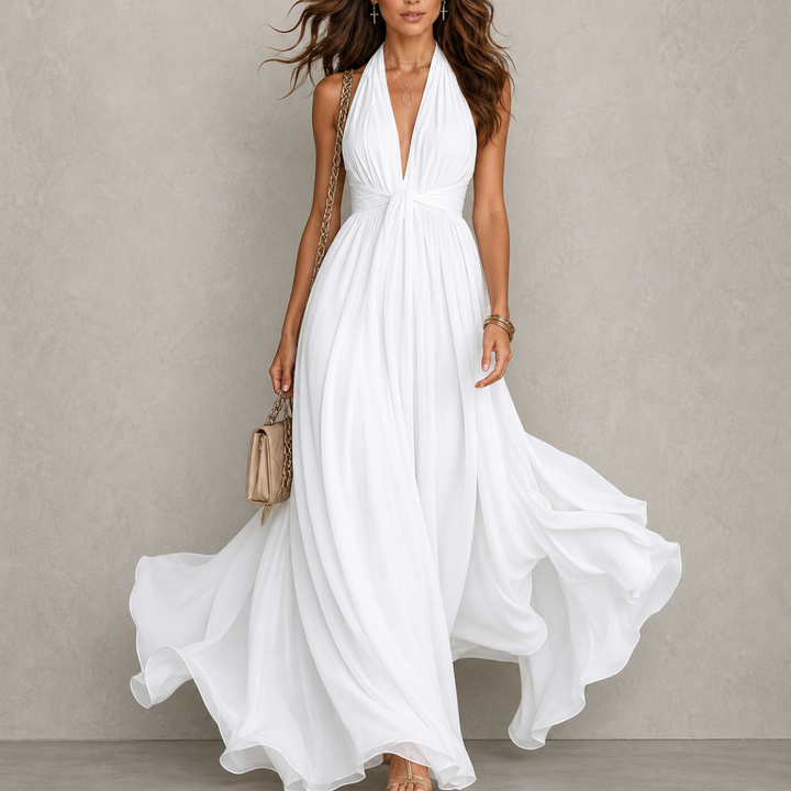 Carminho | Maxi Chiffon Dress with Halter Neckline