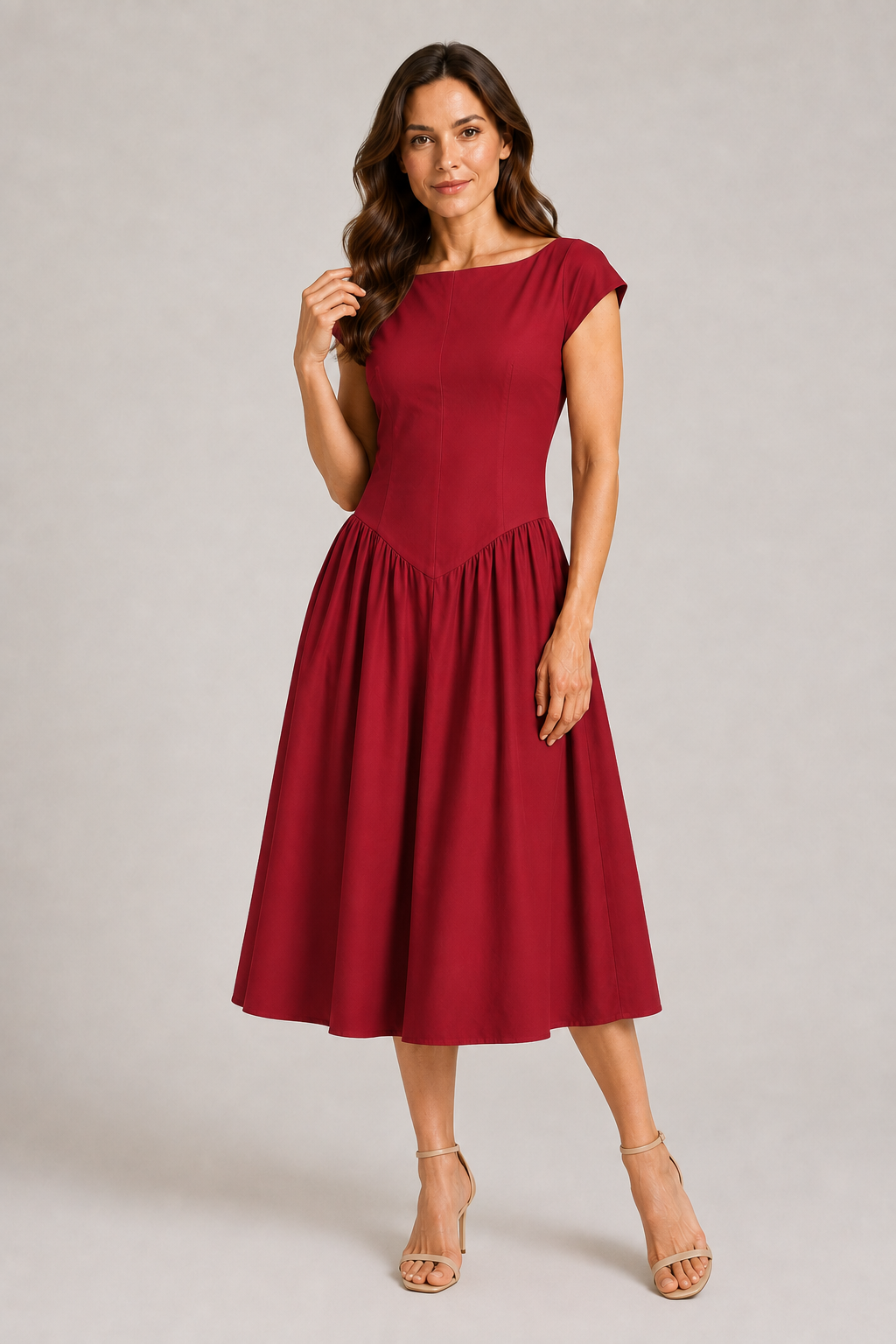 Želmíra | A-Line Midi Dress with Bateau Neckline