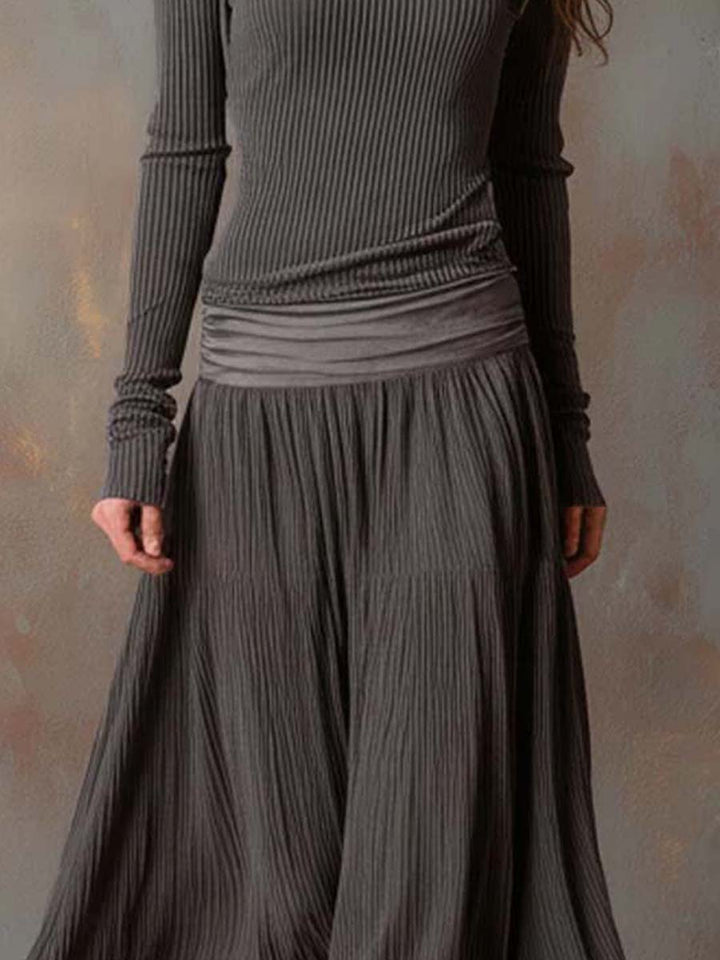 Charcoal Gray Vintage Ribbed Knit Maxi Dress