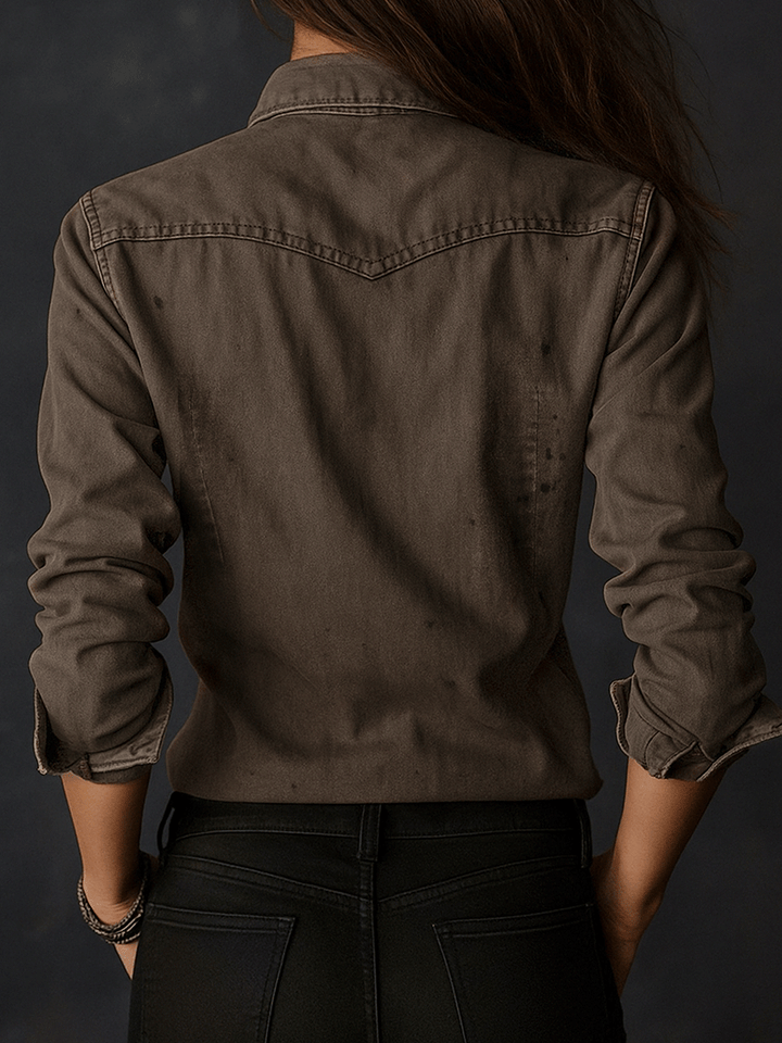 Retro Washed Taupe Western Slim Fit Button-Up Shirt