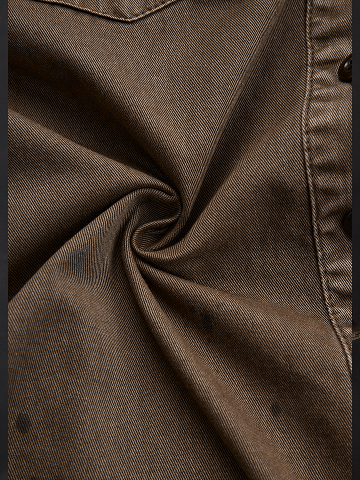 Retro Washed Taupe Western Slim Fit Button-Up Shirt