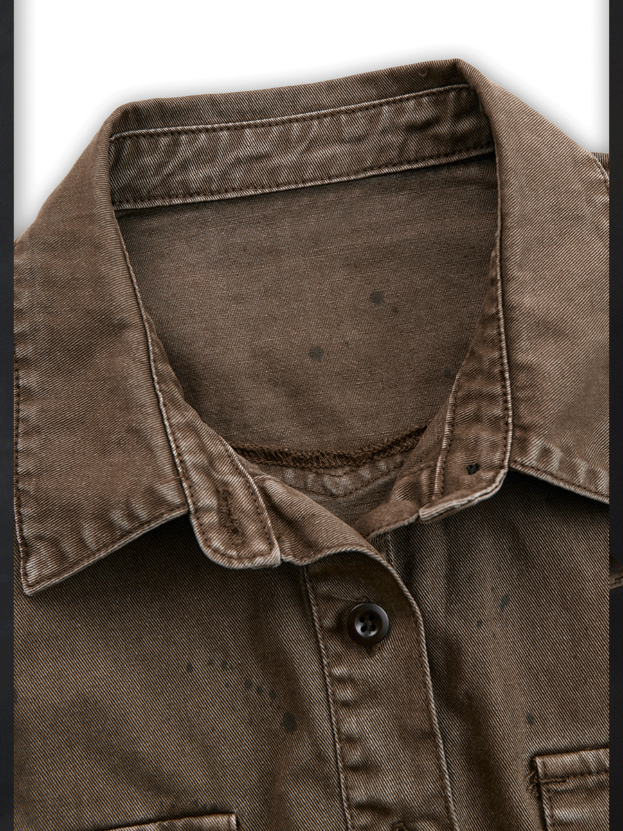 Retro Washed Taupe Western Slim Fit Button-Up Shirt