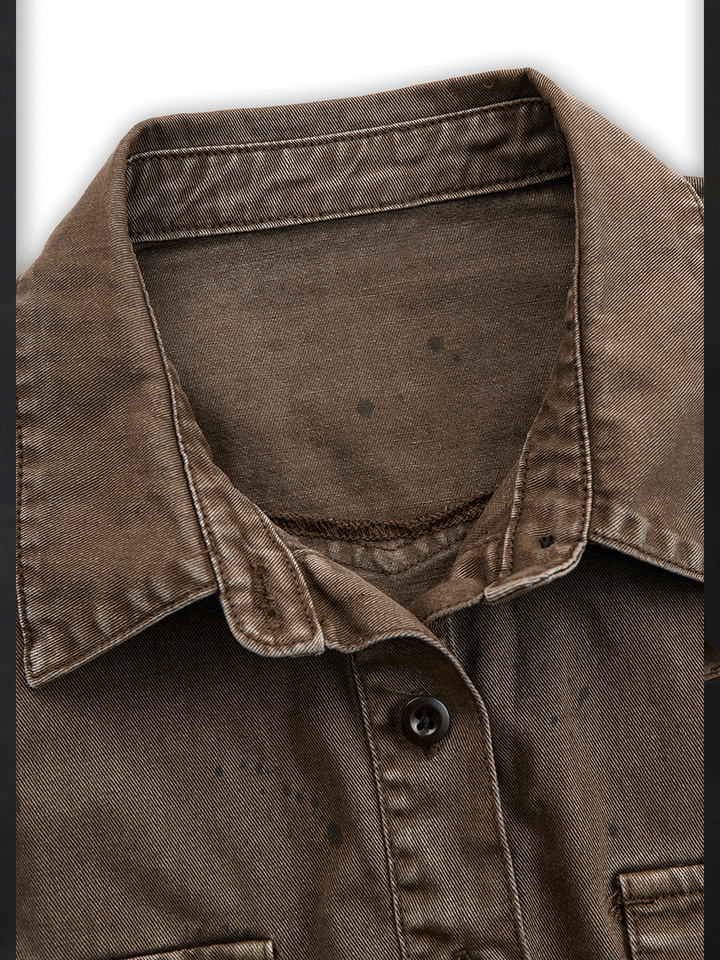 Retro Washed Taupe Western Slim Fit Button-Up Shirt