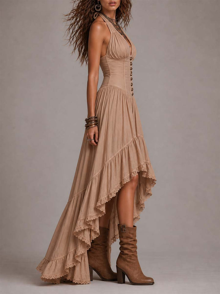 Μακρύ Bohemian Φόρεμα Maxi Από Βαμβάκι Με Δέσιμο Στο Λαιμό
