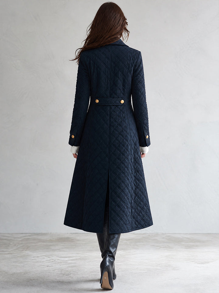 Retro Bohemian Midnight Quilted Double-Breasted Duster Jacket