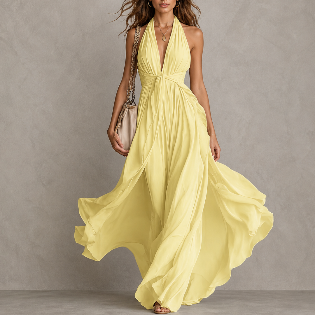 Carminho | Maxi Chiffon Dress with Halter Neckline
