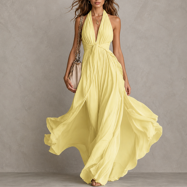 Carminho | Maxi Chiffon Dress with Halter Neckline