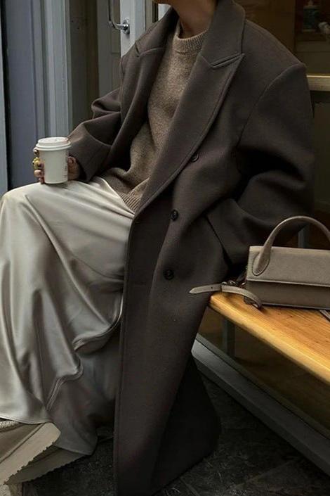 Γυναικείο Διπλής Όψης Oversized Παλτό από Μαλλί