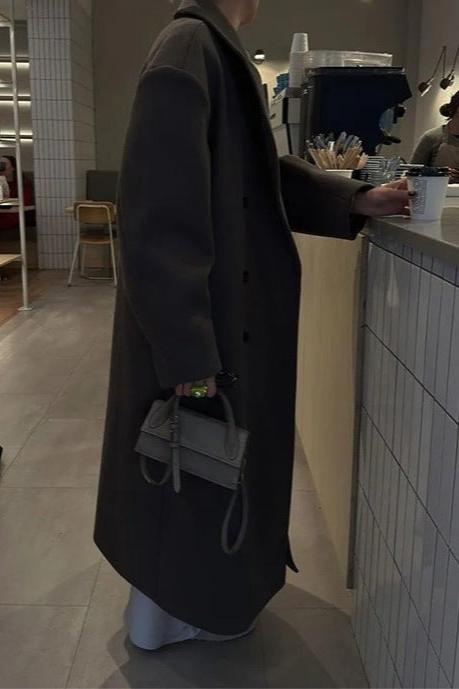 Γυναικείο Διπλής Όψης Oversized Παλτό από Μαλλί