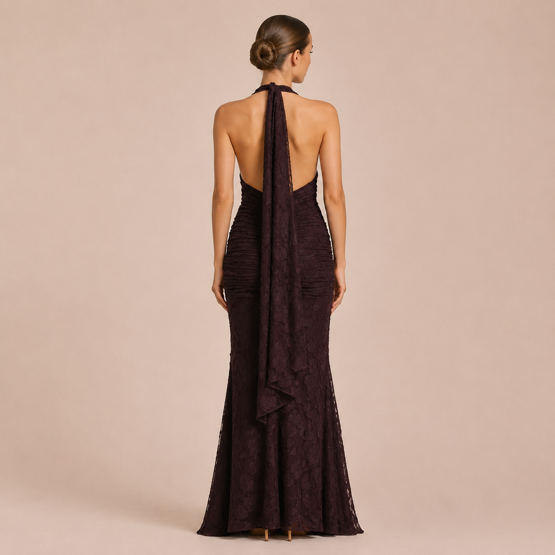 Carmen - Halter Dress with Lace and Deep V-Neck