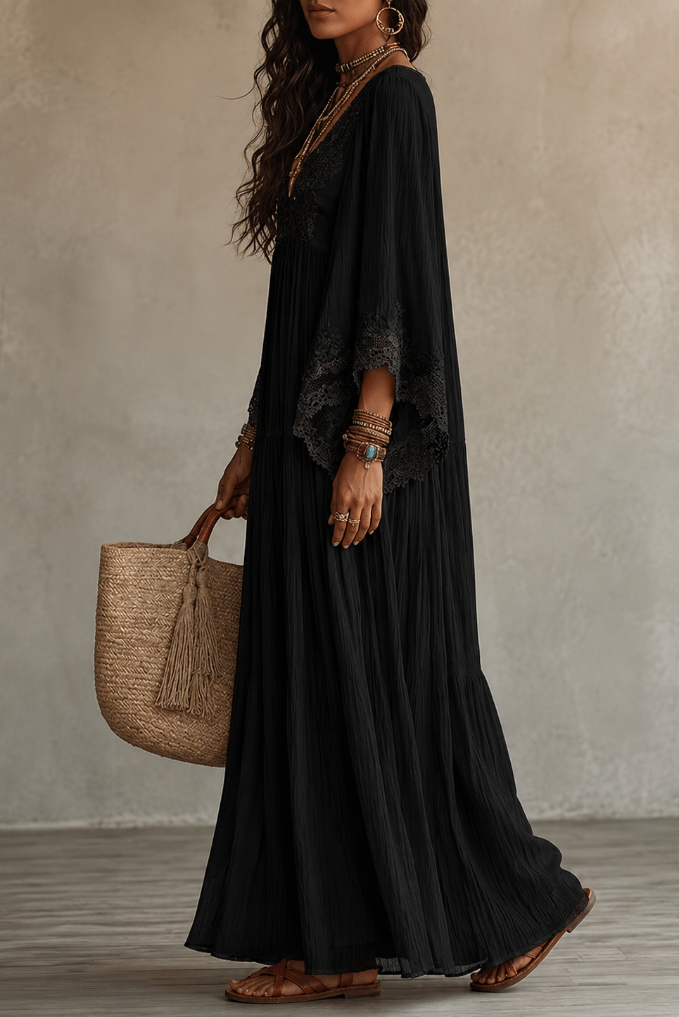 Teodóra | Maxi Dress with Bat Sleeves