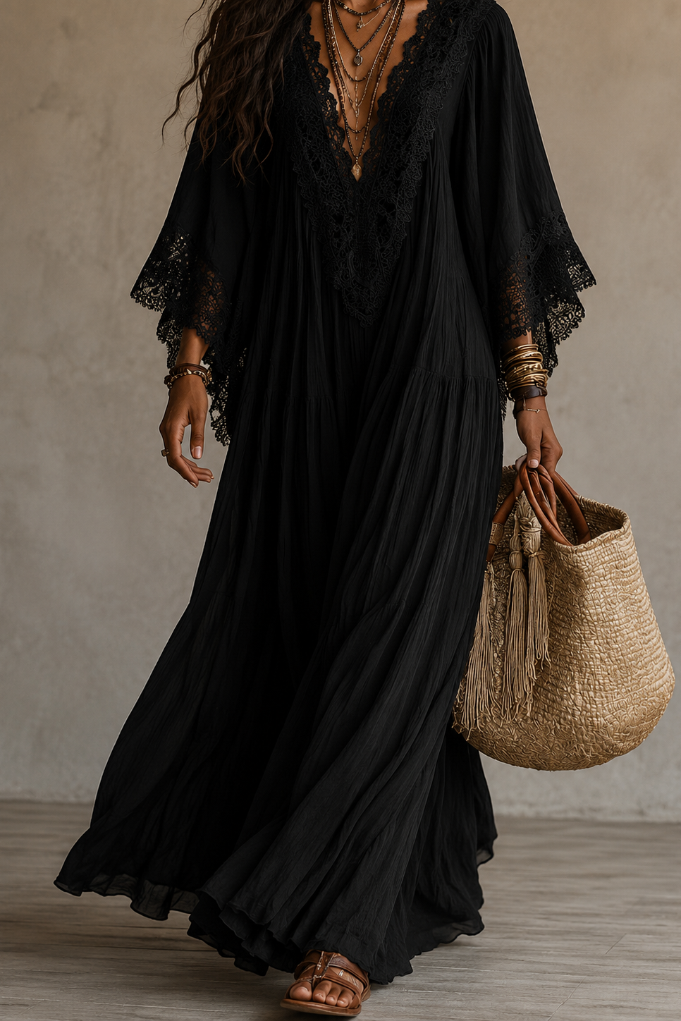 Teodóra | Maxi Dress with Bat Sleeves