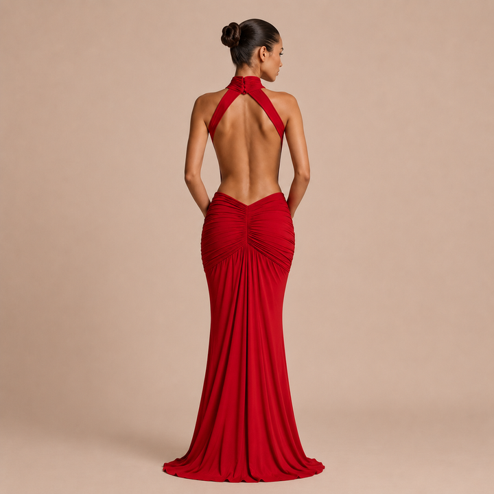 Pilar - Maxi Halter Dress with High Neck and Open Waist, Mermaid Silhouette