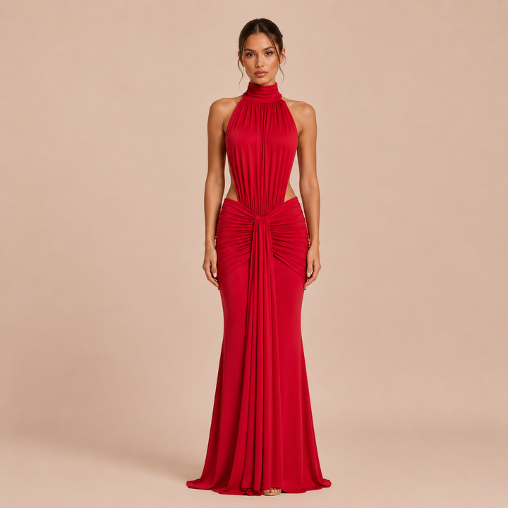 Pilar - Maxi Halter Dress with High Neck and Open Waist, Mermaid Silhouette