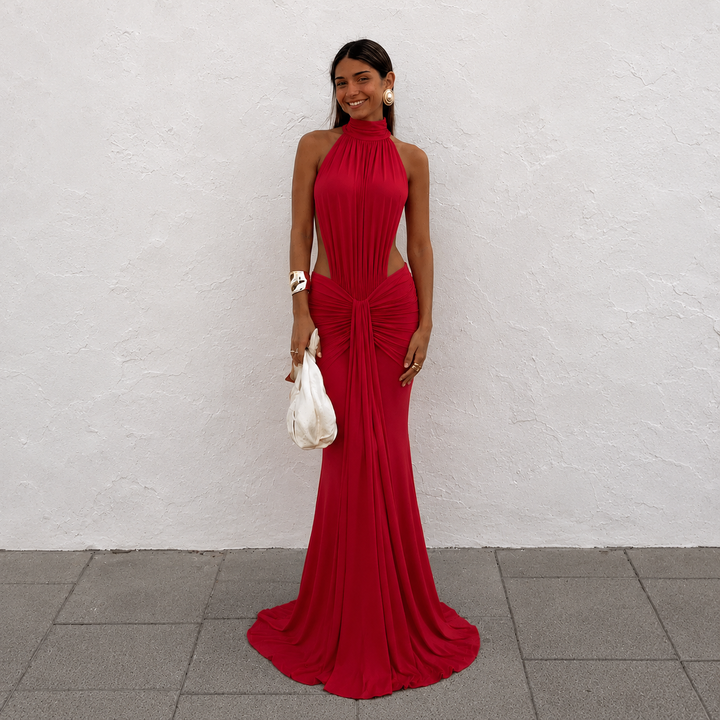 Pilar - Maxi Halter Dress with High Neck and Open Waist, Mermaid Silhouette