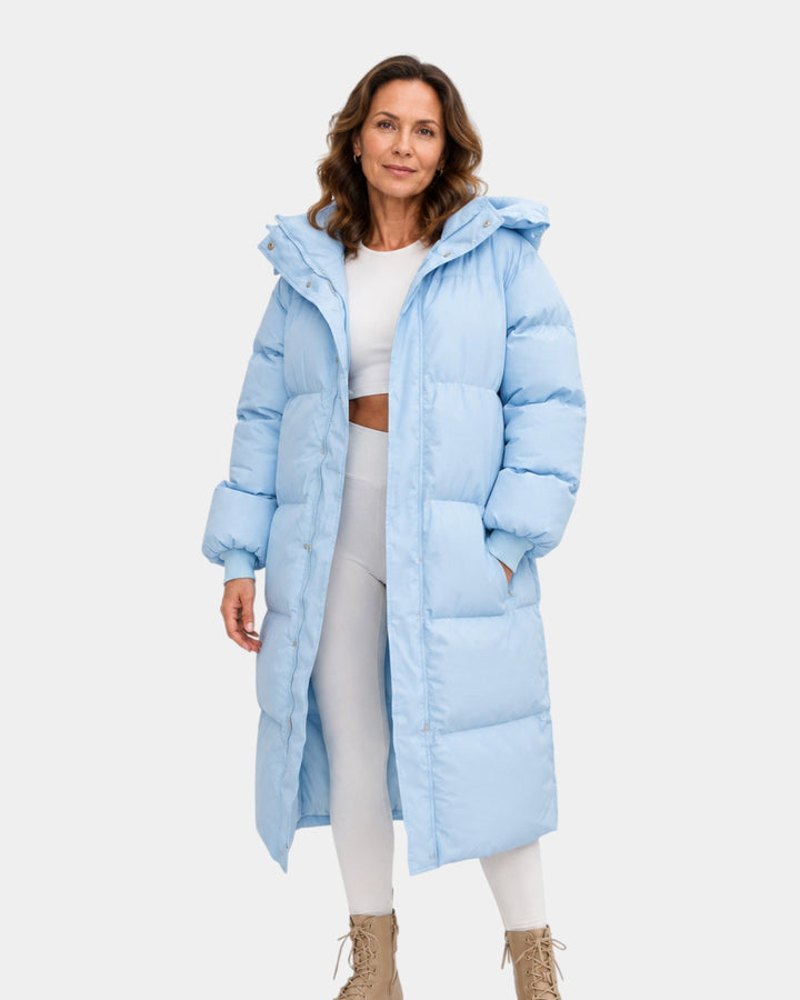 Μακρύ oversized πλεκτό παλτό με ψηλό λαιμό