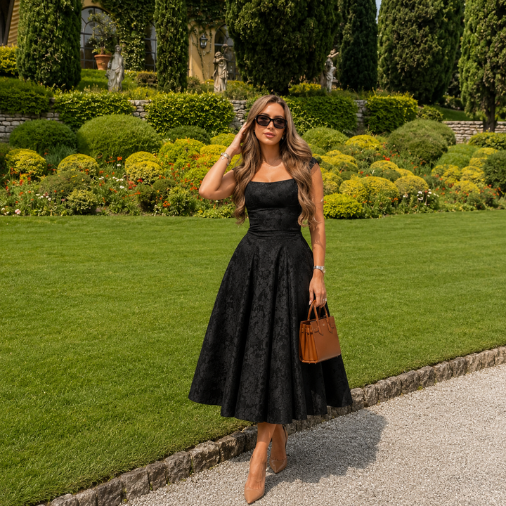 Ángela - Midi Halter Dress with Bow and Flared Skirt
