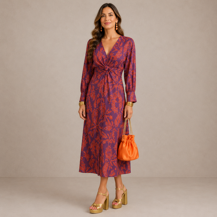 Juliana | Midi Dress with V-Neck and Belt