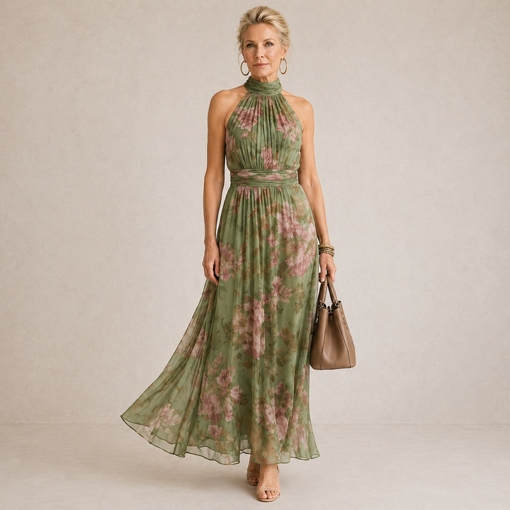 Cármen | Midi Floral Dress with Halter Neckline