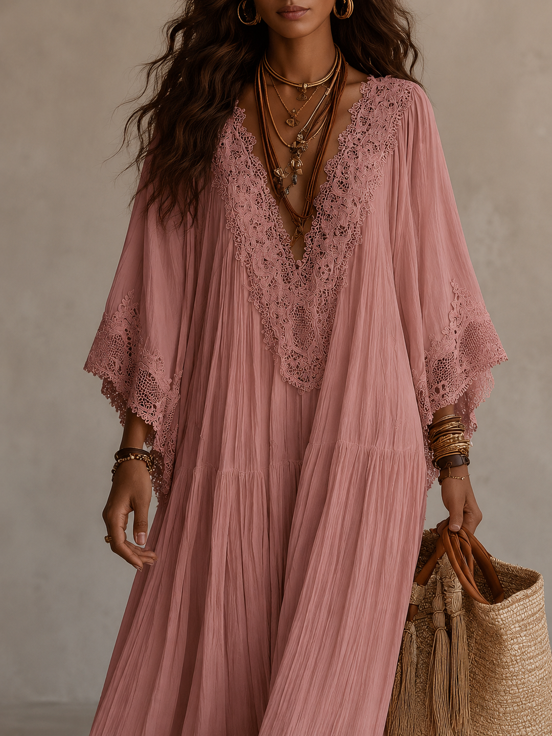Teodóra | Maxi Dress with Bat Sleeves
