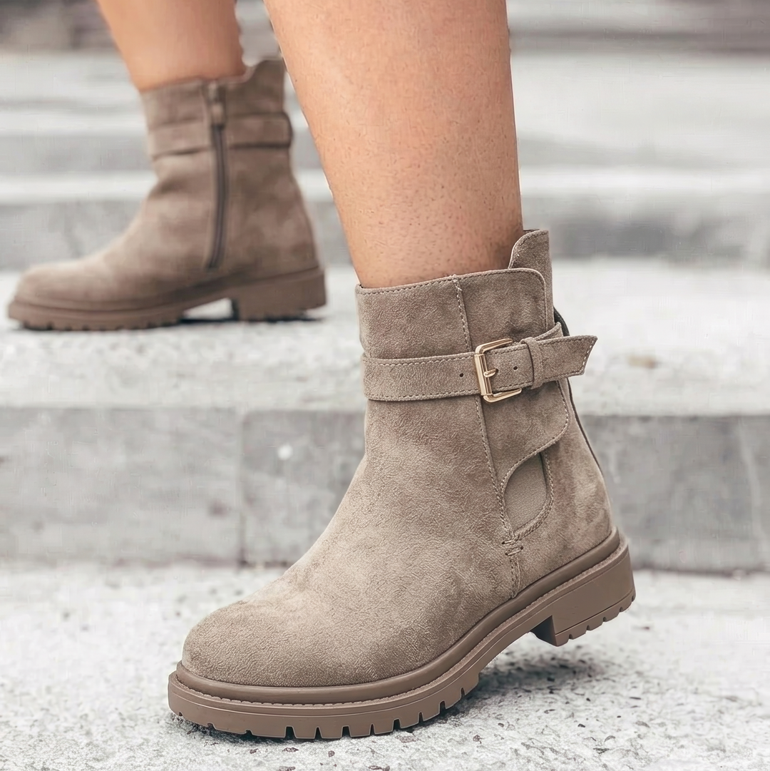 Χακί ankle μποτάκια με διπλό λουράκι