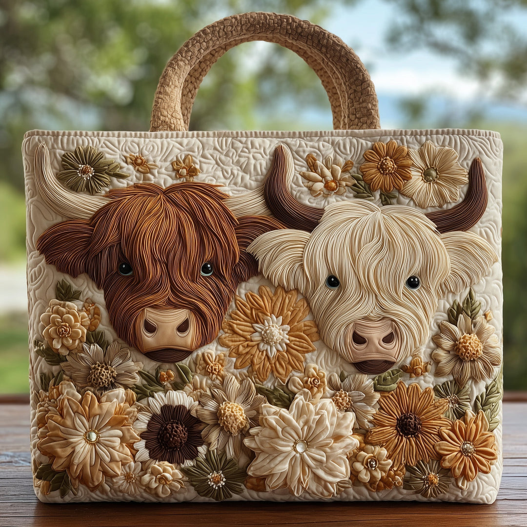 Τσάντα Tote με Κέντημα Highland Cow - Μοντέλο GFTOHD8254