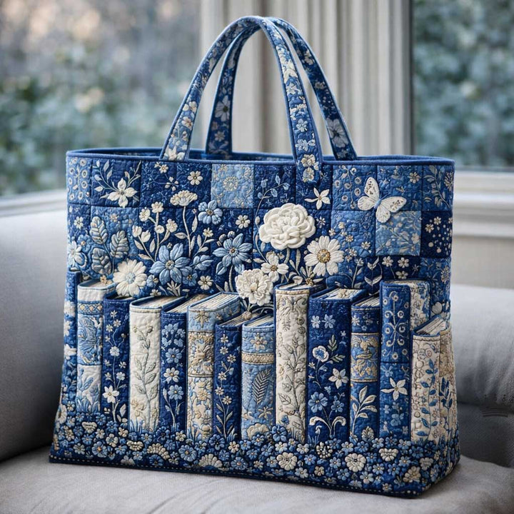 Τσάντα Tote με Κέντημα Blooming Books - Κωδικός GFTOMA10136