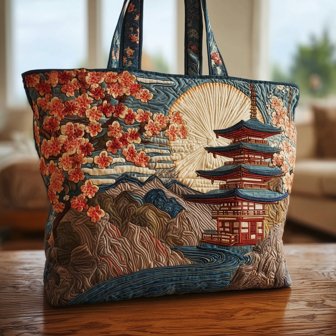 Τσάντα Tote με Κέντημα Ιαπωνικής Παγόδας - Κωδικός GFTOMA2165