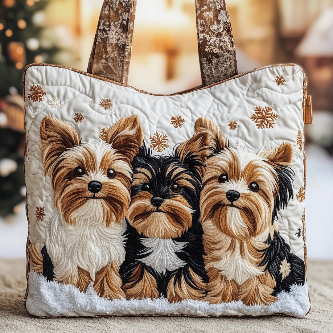 Γιορτινή Τσάντα Tote με Κέντημα Yorkies GFTONT4406