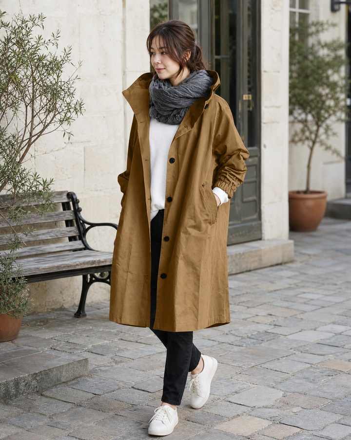 "Γυναικείο Μακρύ Μπουφάν Trench με Κουκούλα" μπορεί να γίνει: "Γυναικείο Μακρύ Trench Coat με Κουκούλα".