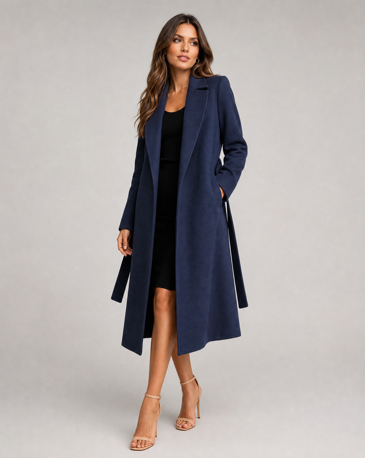 Γυναικείο Μακρύ Χειμερινό Trench Coat — Κομψό Παλτό από Μαλλί με Ζώνη και Μακριά Μανίκια