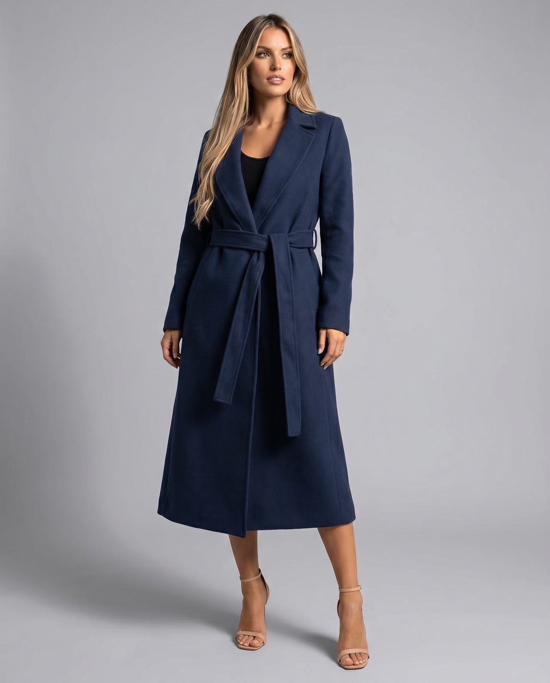 Γυναικείο Μακρύ Χειμερινό Trench Coat — Κομψό Παλτό από Μαλλί με Ζώνη και Μακριά Μανίκια