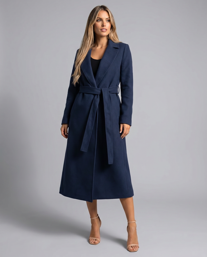 Γυναικείο Μακρύ Χειμερινό Trench Coat — Κομψό Παλτό από Μαλλί με Ζώνη και Μακριά Μανίκια