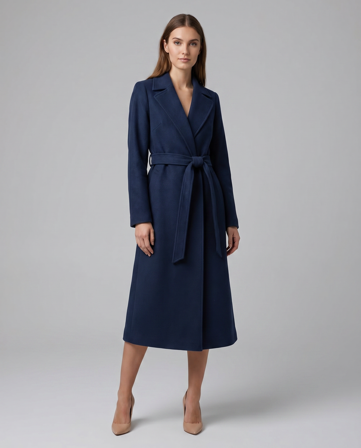 Γυναικείο Μακρύ Χειμερινό Trench Coat — Κομψό Παλτό από Μαλλί με Ζώνη και Μακριά Μανίκια
