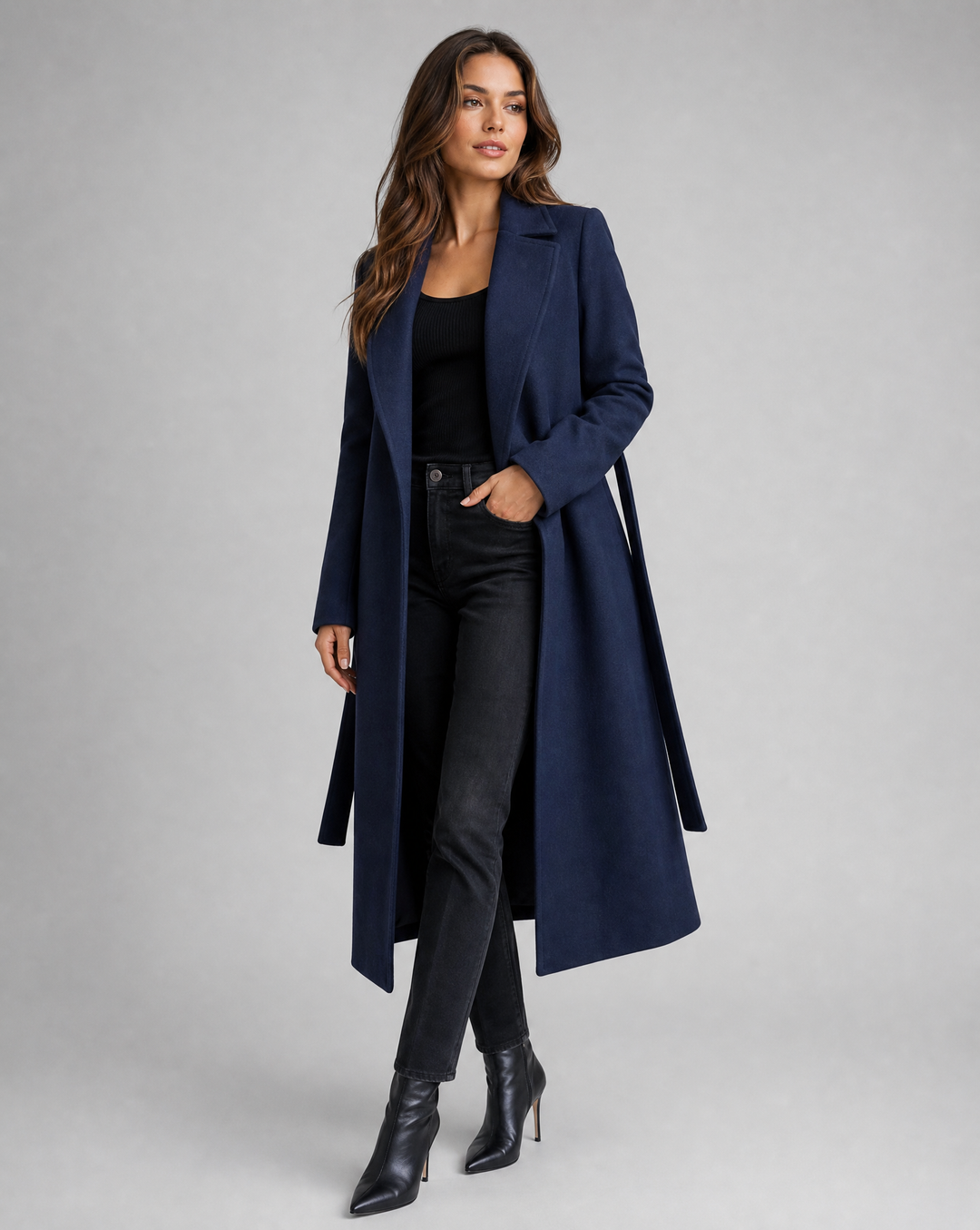 Γυναικείο Μακρύ Χειμερινό Trench Coat — Κομψό Παλτό από Μαλλί με Ζώνη και Μακριά Μανίκια