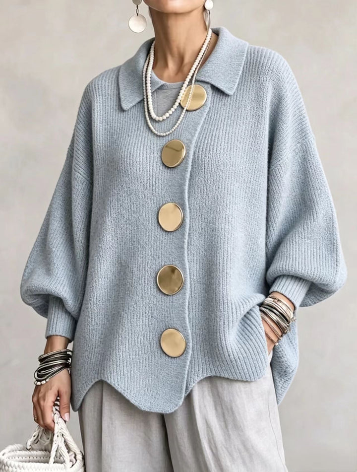 Isadora | Oversize Καρντακίν με Γιακά και Μεγάλους Μεταλλικούς Κουμπιά