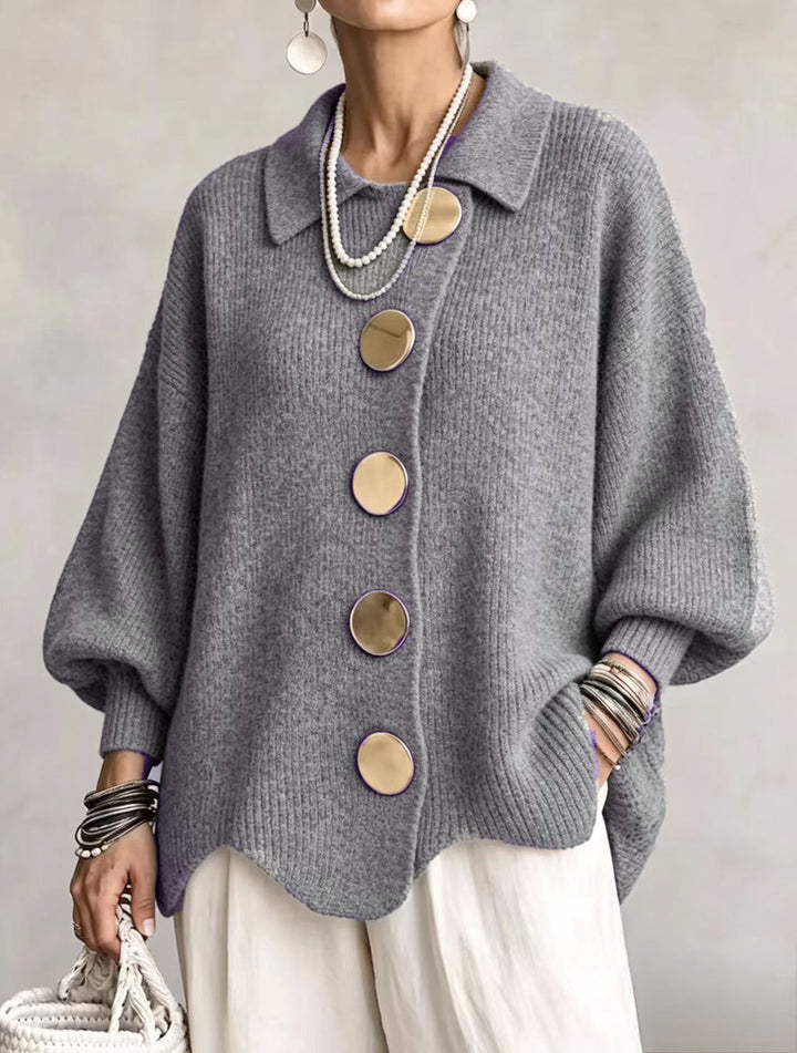 Isadora | Oversize Καρντακίν με Γιακά και Μεγάλους Μεταλλικούς Κουμπιά