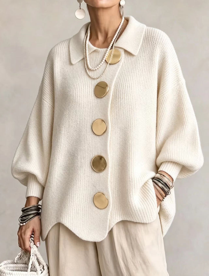 Isadora | Oversize Καρντακίν με Γιακά και Μεγάλους Μεταλλικούς Κουμπιά