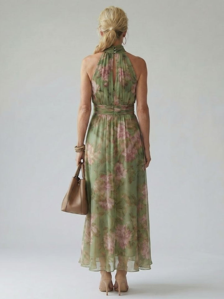 Cármen | Midi Floral Dress with Halter Neckline