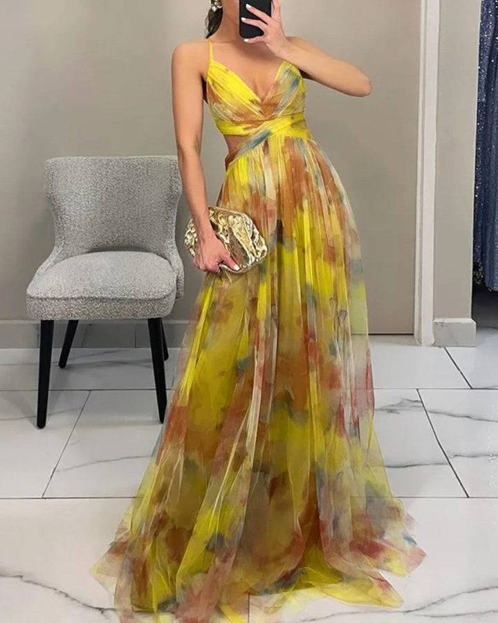 Αδελίνα | Maxi Φόρεμα σε Υδατογραφία Chiffon