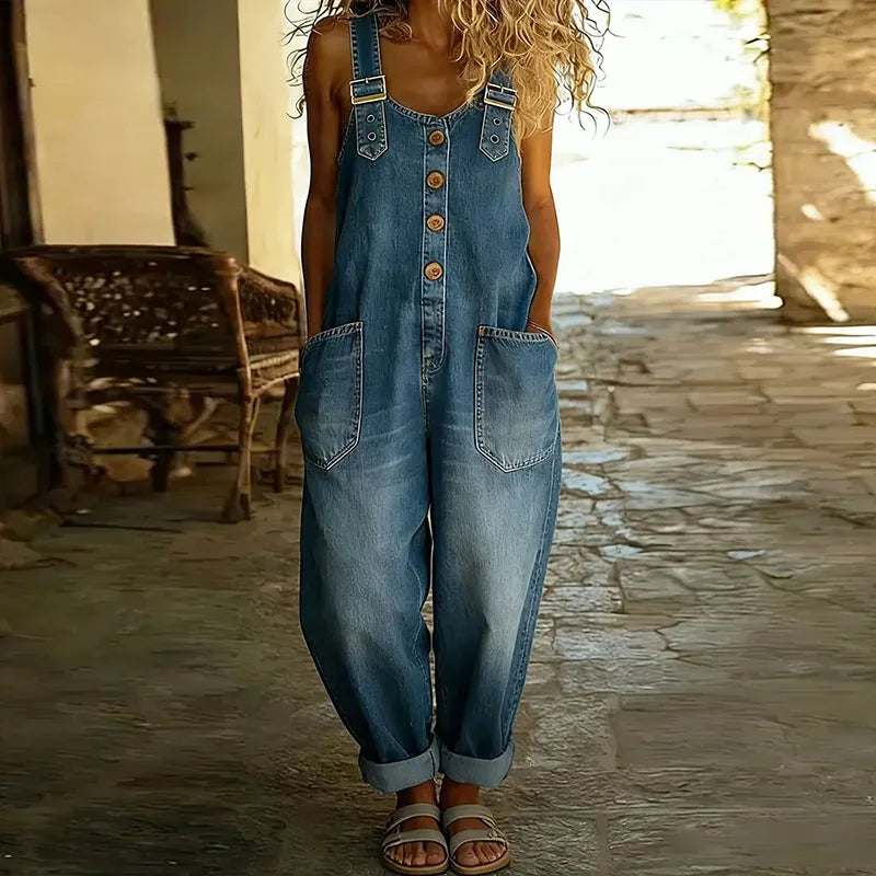 Ανα - Vintage Ολόσωμο Φόρεμα από Μαλακό Βαμβάκι με Denim Εμφάνιση