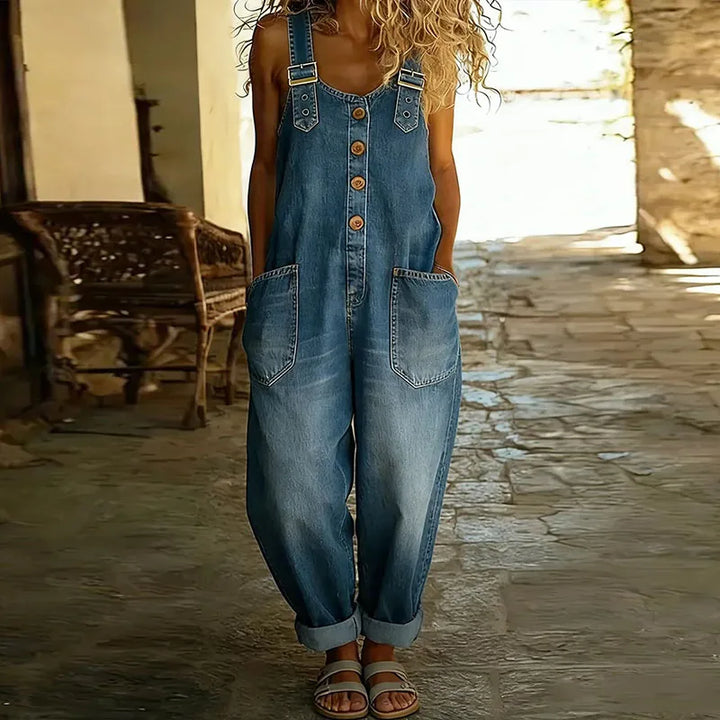Ανα - Vintage Ολόσωμο Φόρεμα από Μαλακό Βαμβάκι με Denim Εμφάνιση