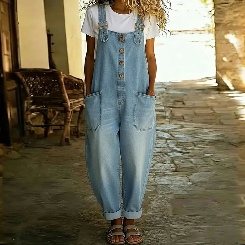 Ανα - Vintage Ολόσωμο Φόρεμα από Μαλακό Βαμβάκι με Denim Εμφάνιση