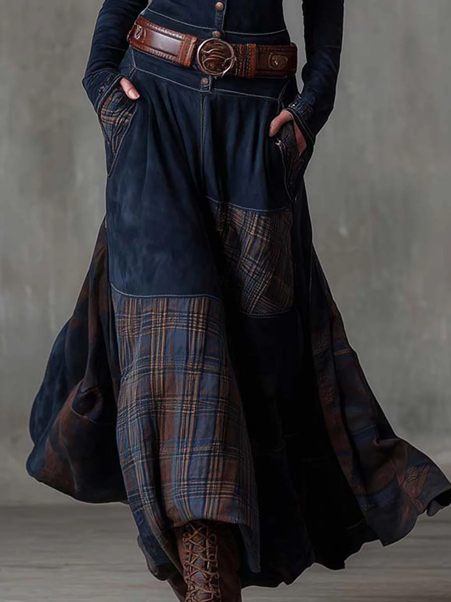 Živa | Maxi Dress with Belt and Checkered Panel
