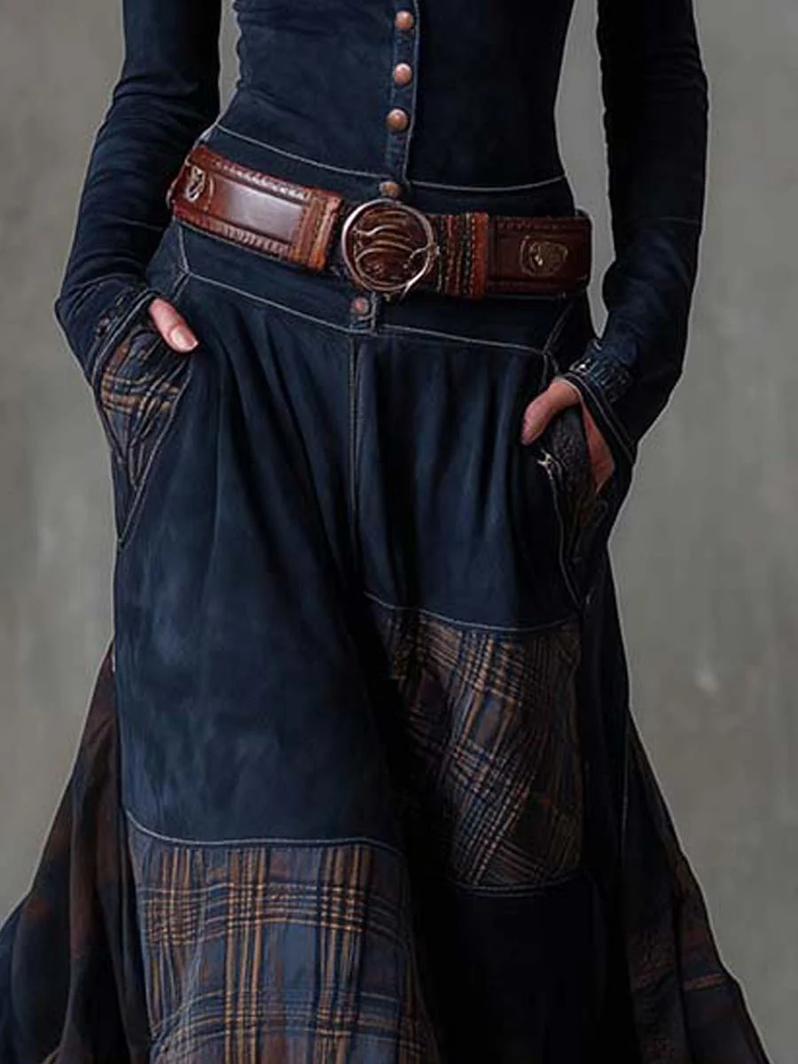 Živa | Maxi Dress with Belt and Checkered Panel