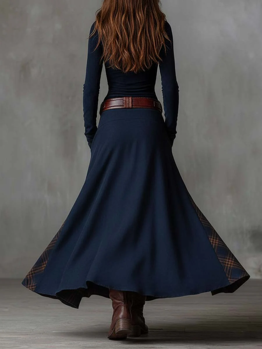 Živa | Maxi Dress with Belt and Checkered Panel